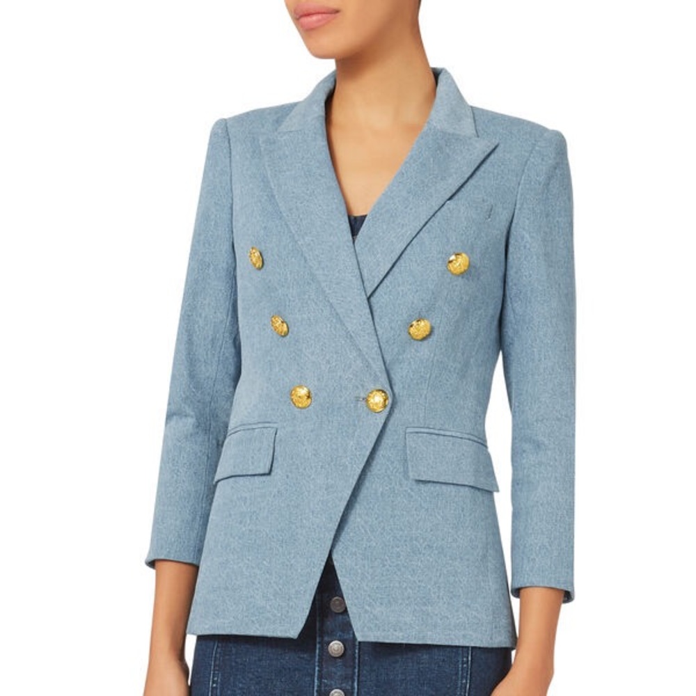VERONICA BEARD Miller Denim Double Breasted Dickey Blazer Jacket in Blue Sz 6